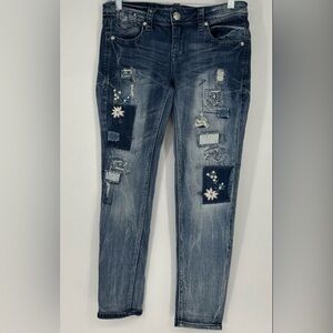 Grace Patch Detail Skinny Jeans - Blue